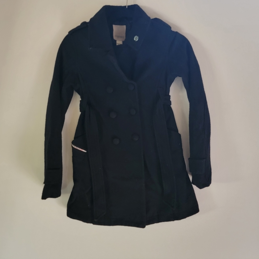 Diesel collared Black Pea Coat jacket with front pockets and belt Size L…
